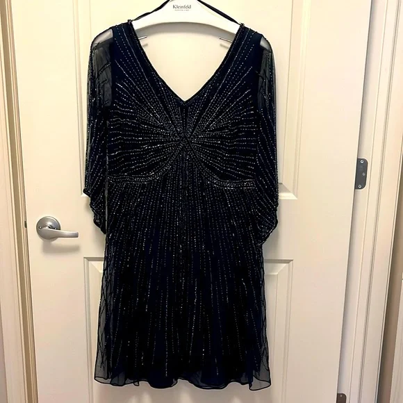 Gorgeous beaded navy dress size 14 - Picture 1 of 12